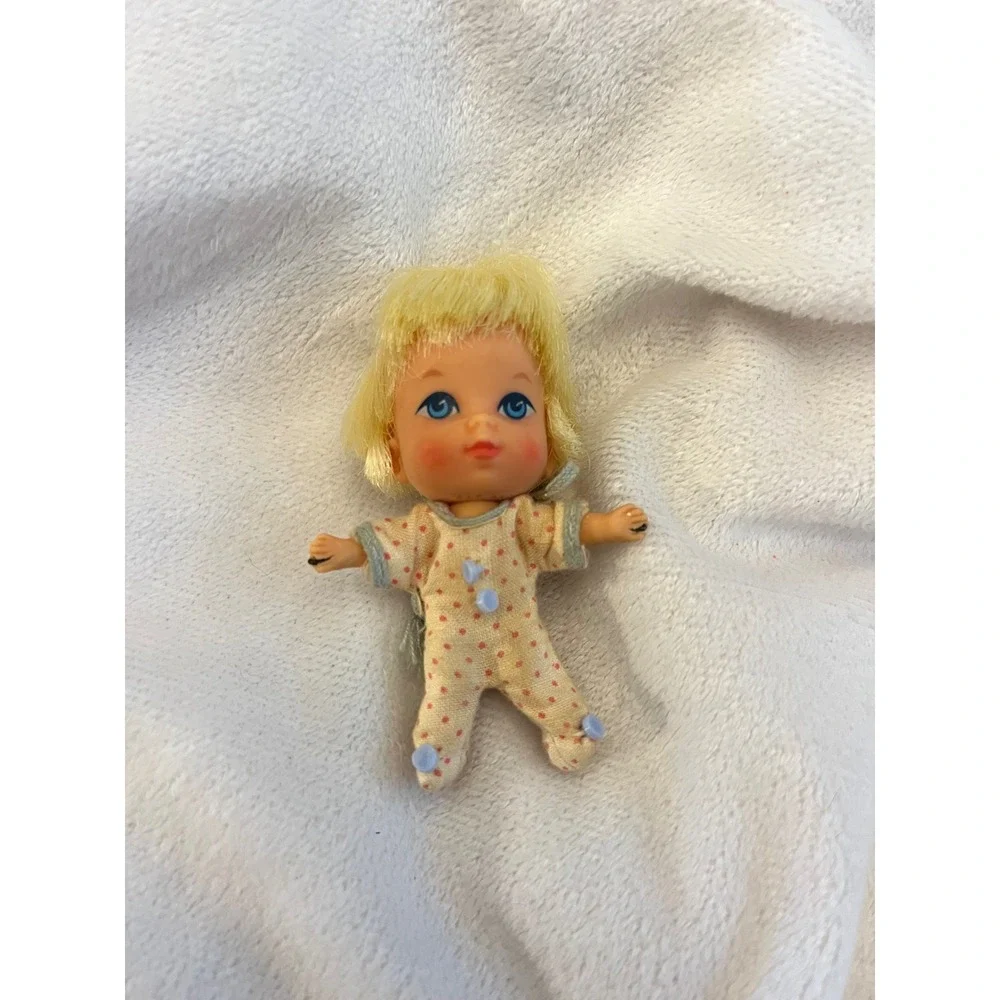Vintage Lil Kiddle Baby Doll Blonde Hair Blue Eyes Polka Dot Sleeper 2.5 Inch